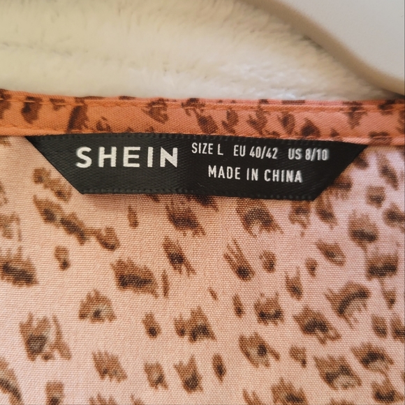 SHEIN Coral Orange Leopard Print Boho Dress Size Large - Picture 2 of 4